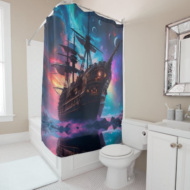 Pirate SpaceShip Lands on Another Planet Shower Curtain (In Situ)