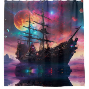 Pirate SpaceShip Lands on Another Planet Shower Curtain