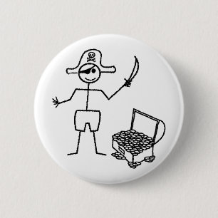 Pirate Stickman With Treasure Chest 6 Cm Round Badge