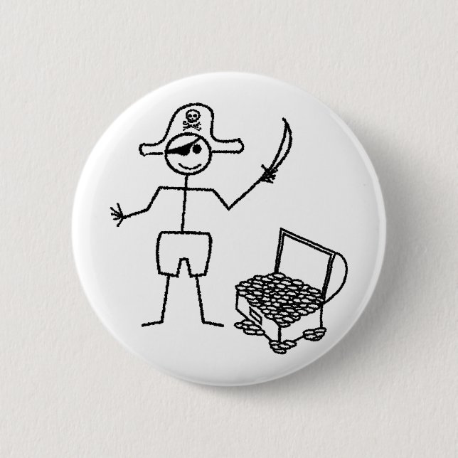 Pirate Stickman With Treasure Chest 6 Cm Round Badge (Front)