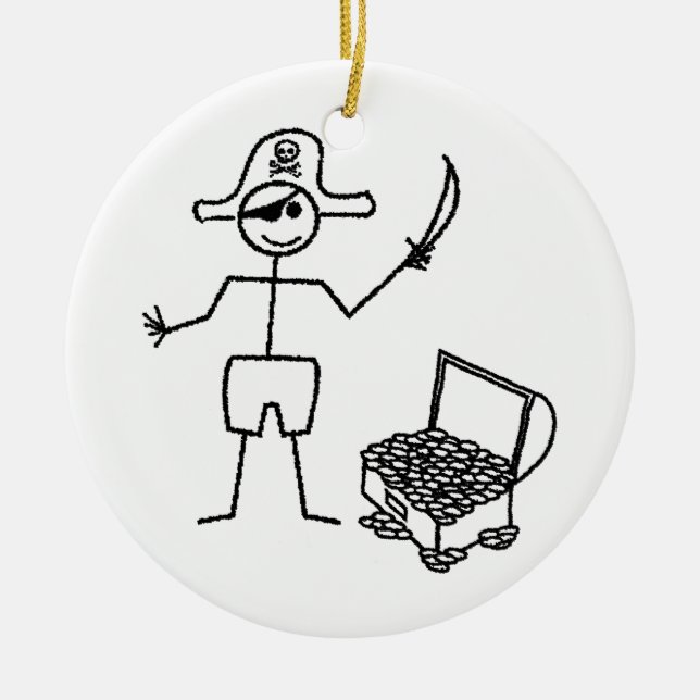 Pirate Stickman With Treasure Chest Ceramic Ornament (Front)
