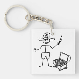 Pirate Stickman With Treasure Chest Key Ring