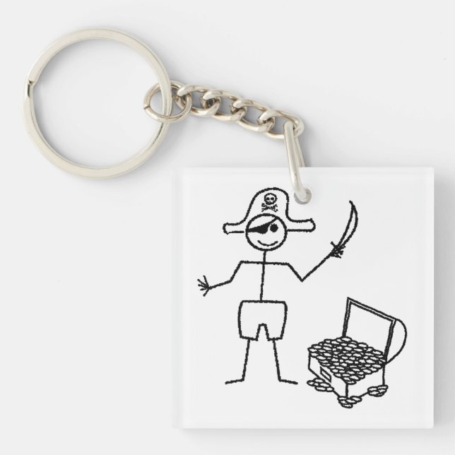 Pirate Stickman With Treasure Chest Key Ring (Front)