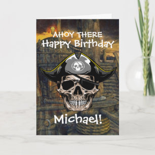 Pirate Swashbuckling Skull Birthday Card