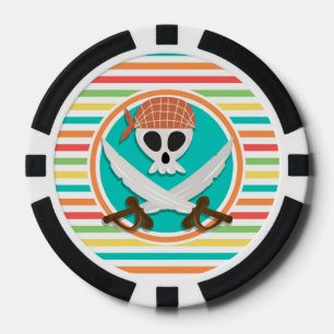 Pirate Swords; Bright Rainbow Stripes Poker Chips