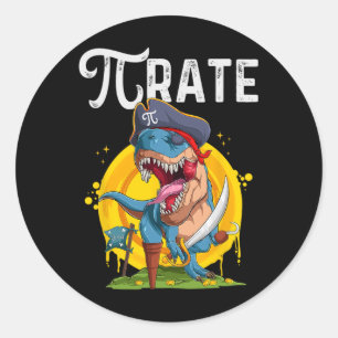 Pirate T-rex Pi Rate Dino Pi Rate Math Geek Funny  Classic Round Sticker