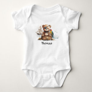 Pirate Teddy Bear Adventure - Customizable Baby Bodysuit
