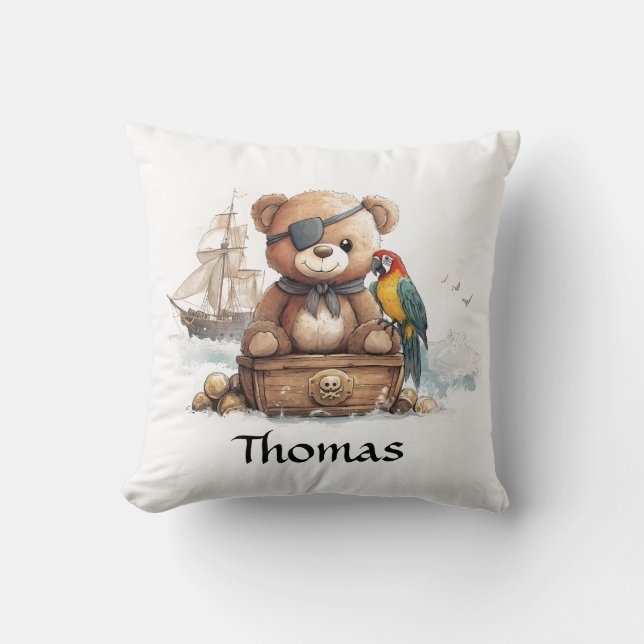 Pirate Teddy Bear Adventure - Customizable Cushion (Front)