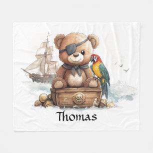 Pirate Teddy Bear Adventure - Customizable Fleece Blanket