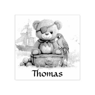 Pirate Teddy Bear Adventure - Customizable Rubber Stamp