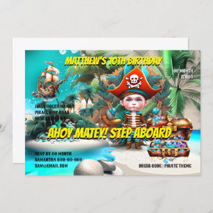 Pirate theme birthday boy swashbuckling arrr party invitation