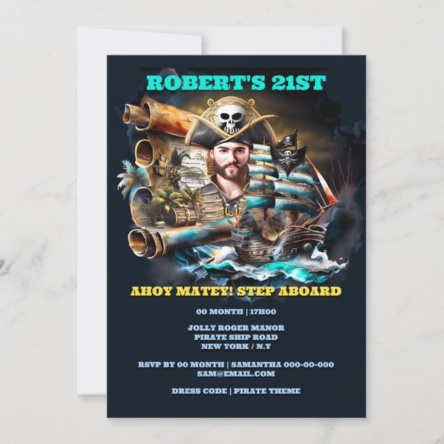 Pirate theme movie sleepover halloween theme invitation (Front)