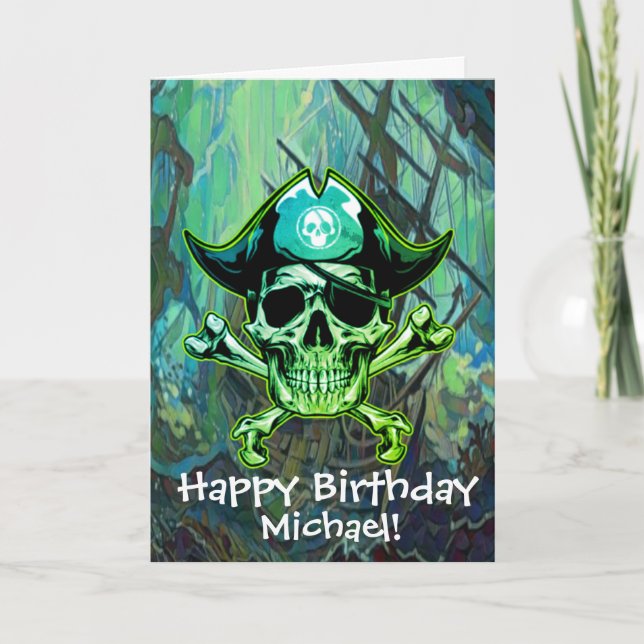 Pirate theme party adult Cross Bones Ship  Card (Front)