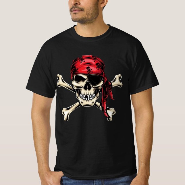 Pirate theme Party Adult Salty Pirates Skull T-Shirt (Front)