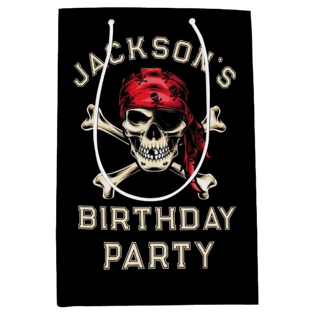 Pirate theme Party Adult Salty Skull  Black  Medium Gift Bag (Front)