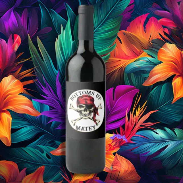 Pirate theme Party Adult Salty Skull Bones Wine Label (Creator Uploaded)