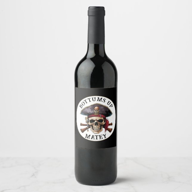 Pirate theme Party Adult Ship Captain Skull 6 Wine Label (Front)