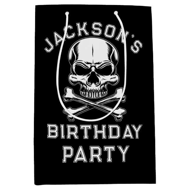 Pirate theme Party Adult Ship's Skull  Black  Medium Gift Bag (Front)
