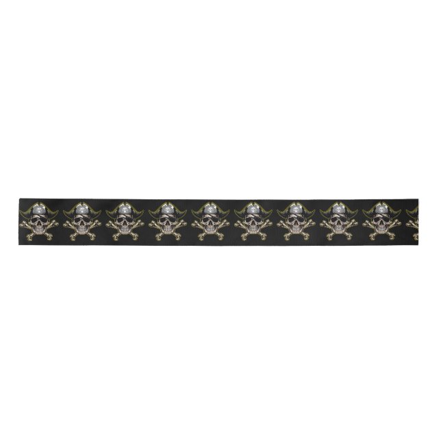 Pirate theme Party Adult Skull Bones Satin Ribbon (Front)