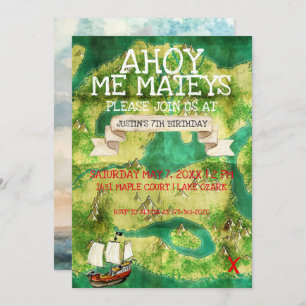 Pirate Theme Party   Watercolor Treasure Map Invitation
