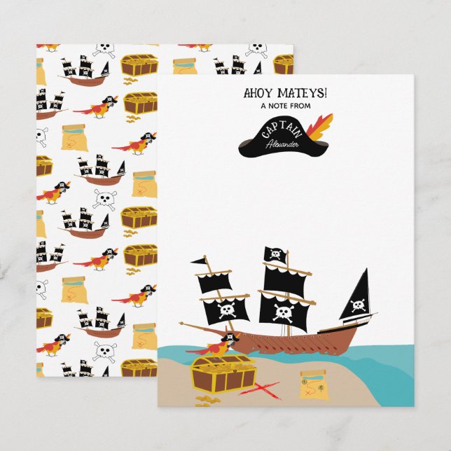 Pirate Theme Personalised Kids Stationery Card (Front/Back)