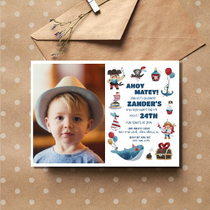 Pirate Theme Photo Boys 4th Birthday Party  Invitation