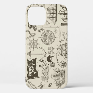 Pirate theme: vintage nautical pattern. iPhone 12 case