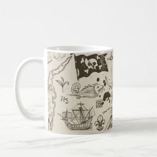 Pirate theme: vintage nautical pattern. coffee mug (Left)