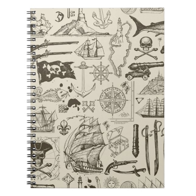 Pirate theme: vintage nautical pattern. notebook (Front)