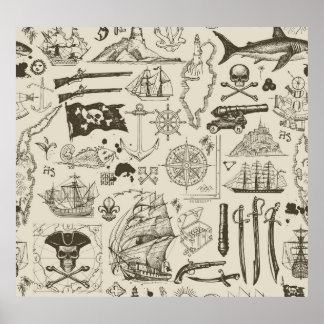 Pirate theme: vintage nautical pattern. poster