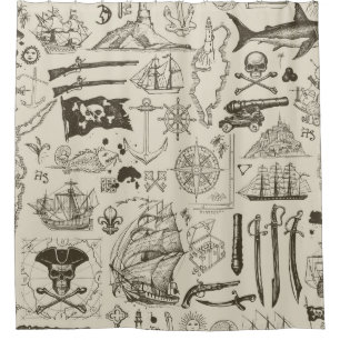Pirate theme: vintage nautical pattern. shower curtain