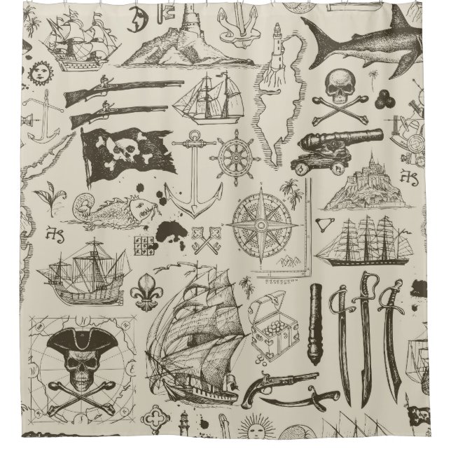 Pirate theme: vintage nautical pattern. shower curtain (Front)