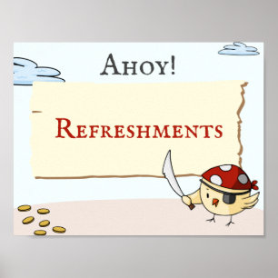 Pirate Theme with Birds Birthday Refreshments Poster