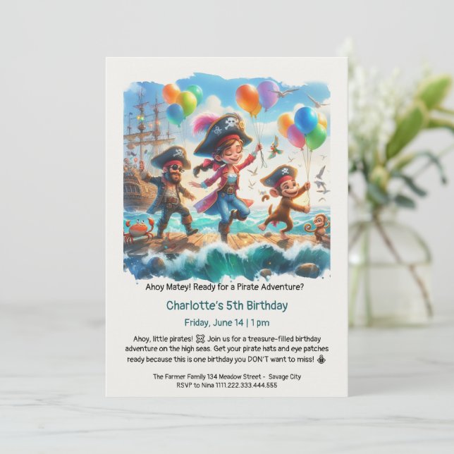 Pirate-Themed Birthday Party Invitation (Standing Front)