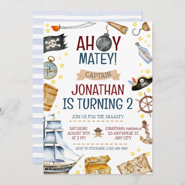 Pirate Themed Birthday Party Invitation (Front/Back)