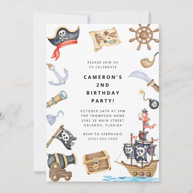 Pirate Themed Birthday Party Invitation (Front)