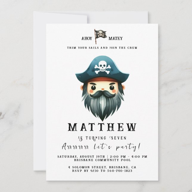 Pirate Themed Birthday Party Invitation (Front)