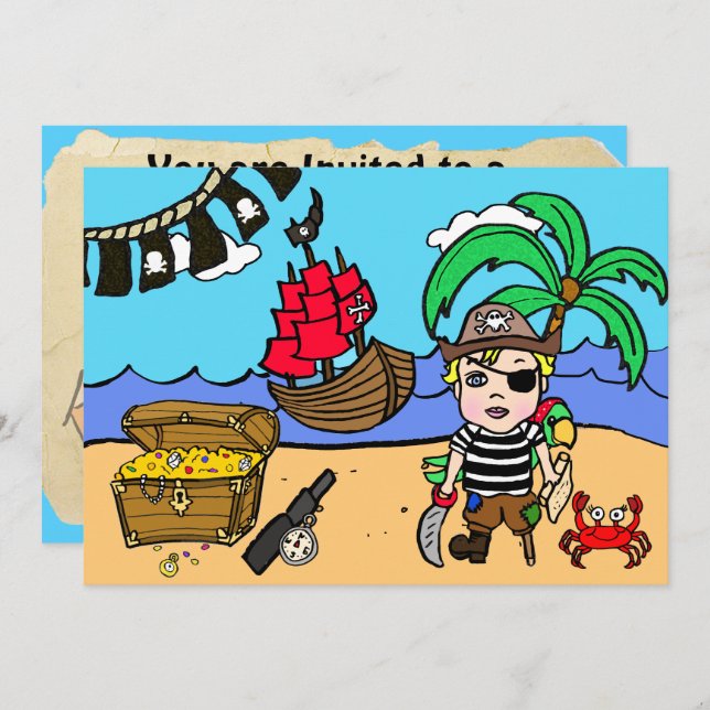 Pirate Themed Boy's Birthday Invitation (Front/Back)