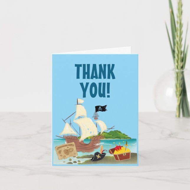 Pirate Treasure Birthday Party Thank You Card (Front)