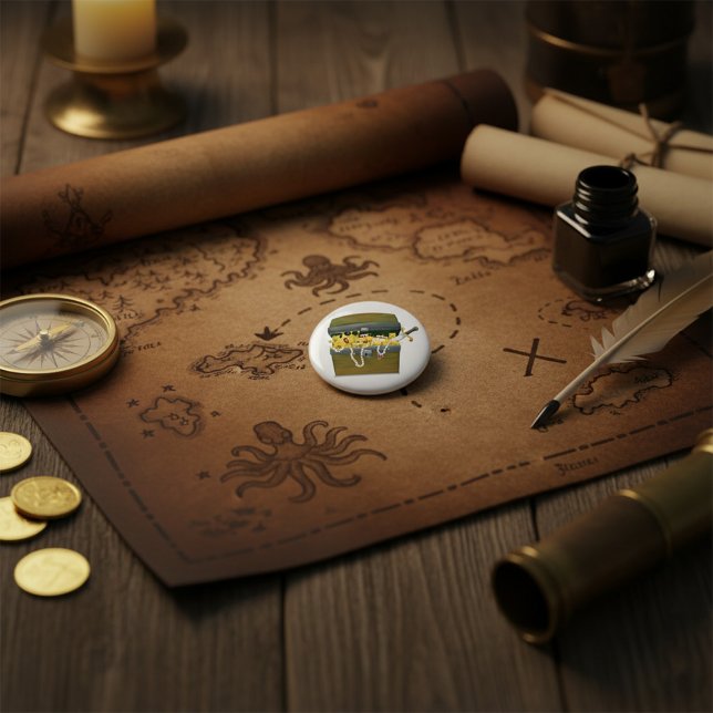 Pirate Treasure Chest with Jewels and Sword 6 Cm Round Badge (Creator Uploaded)