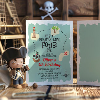 Pirate Treasure map 4th Birthday Invitation