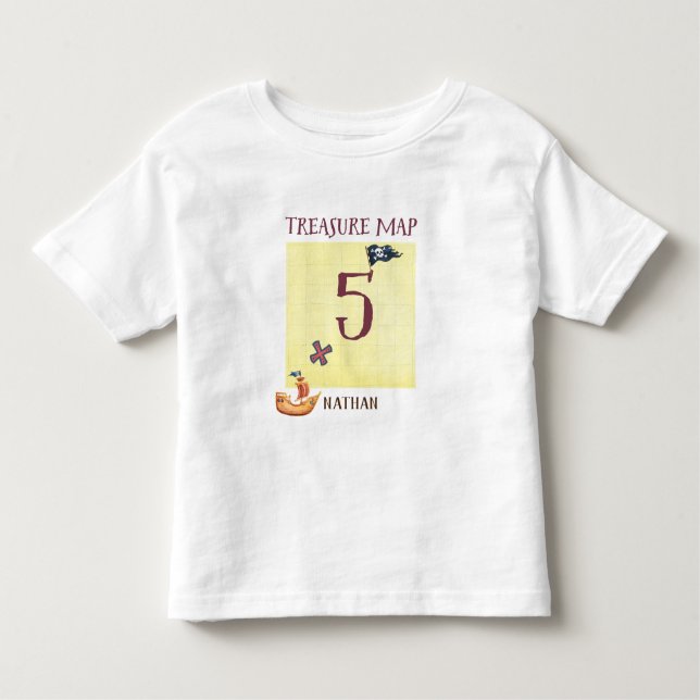Pirate Treasure Map Age 5 with Name Toddler T-Shirt (Front)