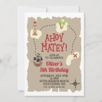 Pirate Treasure map Birthday Invitation