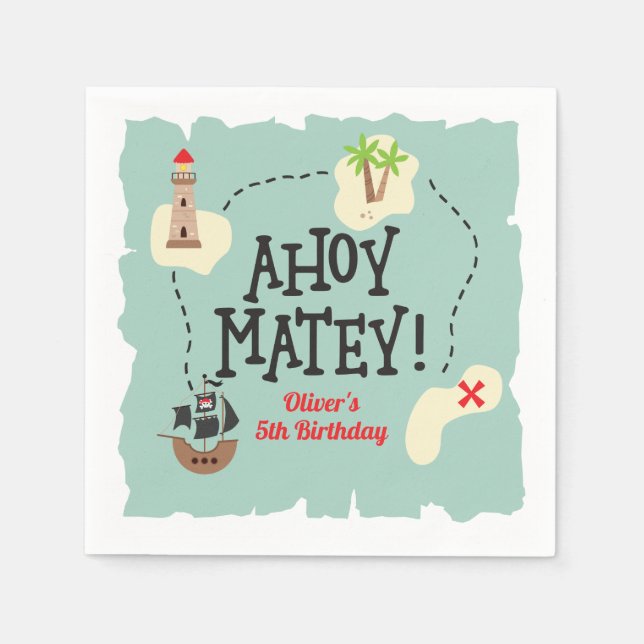 Pirate Treasure Map Birthday Napkin (Front)