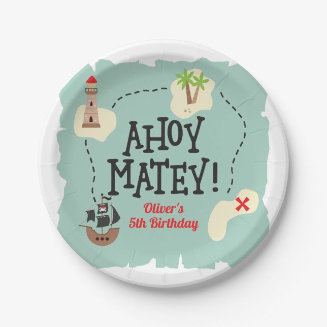 Pirate Treasure Map Birthday Paper Plate (Front)