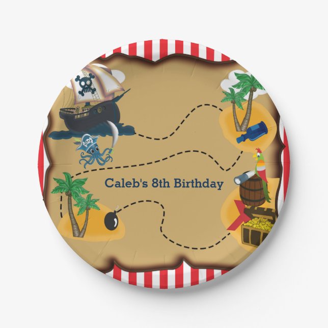 Pirate Treasure Map Birthday Party Plates (Front)