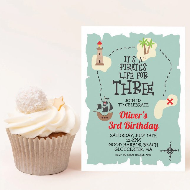 Pirate Treasure Map Third Birthday Invitation (Creator Uploaded)