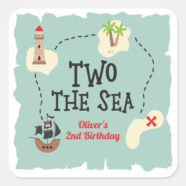 Pirate treasure map two the sea 2nd Birthday Square Sticker (Front)