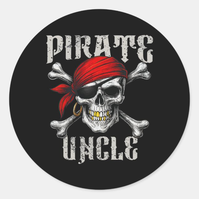 Pirate Uncle Jolly Roger Flag And Skull Crossbones Classic Round Sticker (Front)