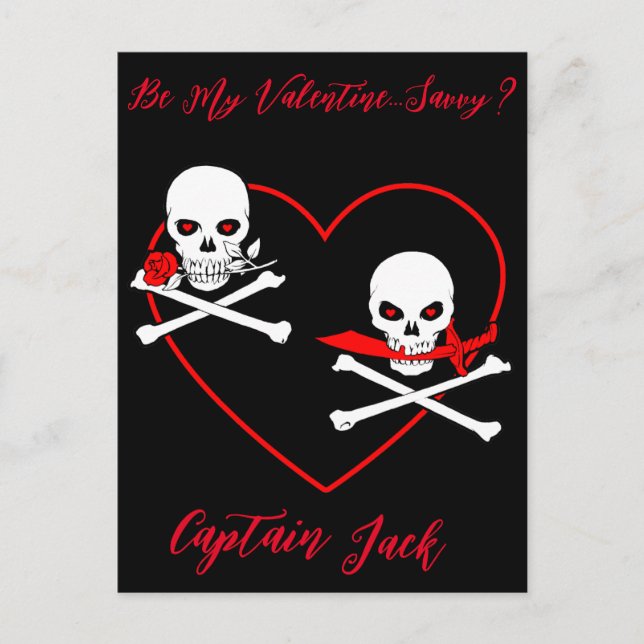 Pirate Valentine Jolly Roger Postcard (Front)